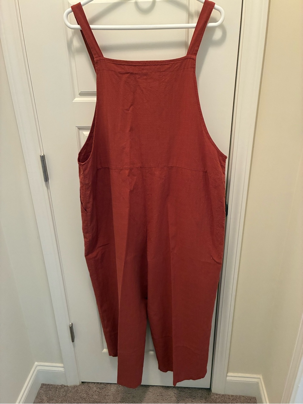 Women's Terracotta Casual Overalls Jumpsuit Cropped Wide-Leg - Picture 2 of 5
